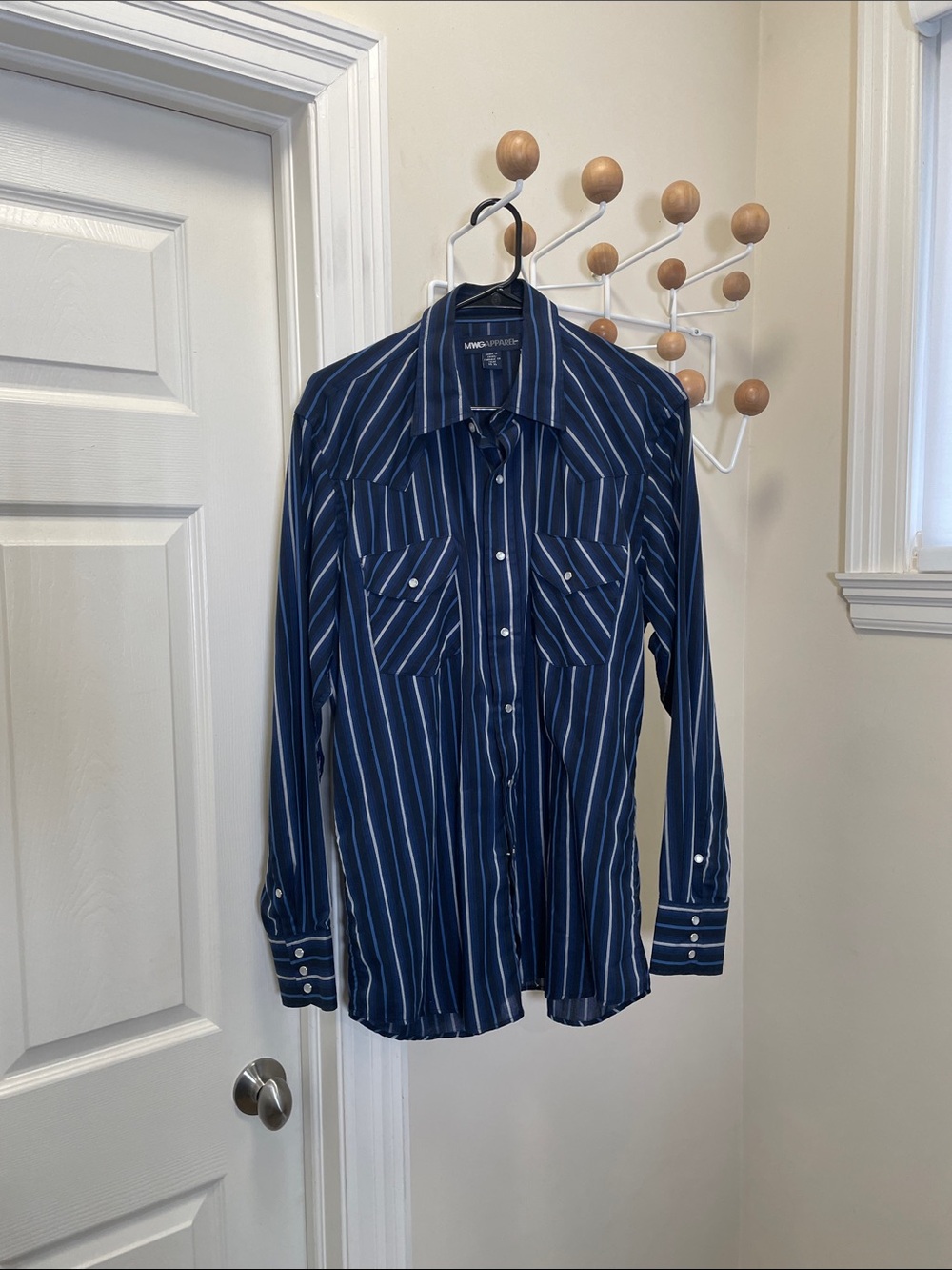 MWG Apparel - Pearl Snap Button Down Long Sleeve - Blue / Black - L
